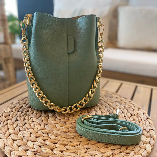 Water green bag with golden chain - 100% leather