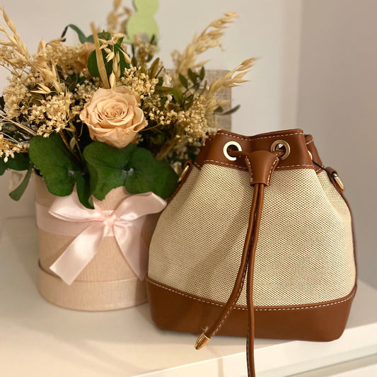 Brown raffia sack bag - 100% leather