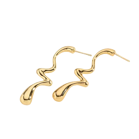 Pendientes largos de acero con forma irregular acabado oro