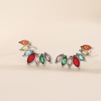 Pendientes de acero cortos media luna y piedras de colores acabado plata