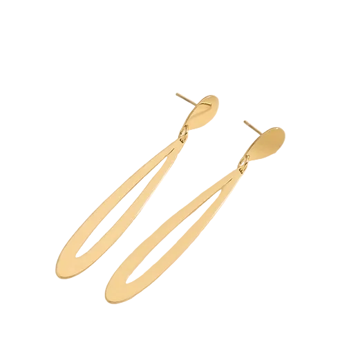 Pendientes largos de acero forma de lágrima alargada acabado oro