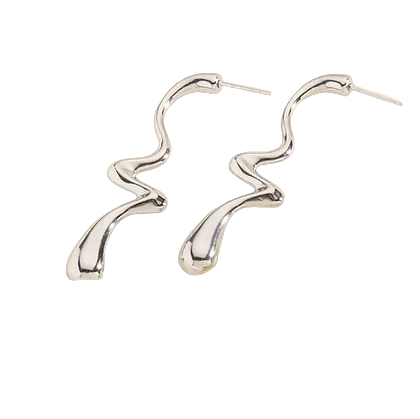 Pendientes largos de acero con forma irregular acabado plata