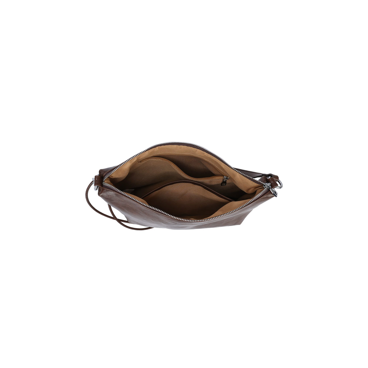 Bolso de hombro y bandolera liso marrón y detalles en plata