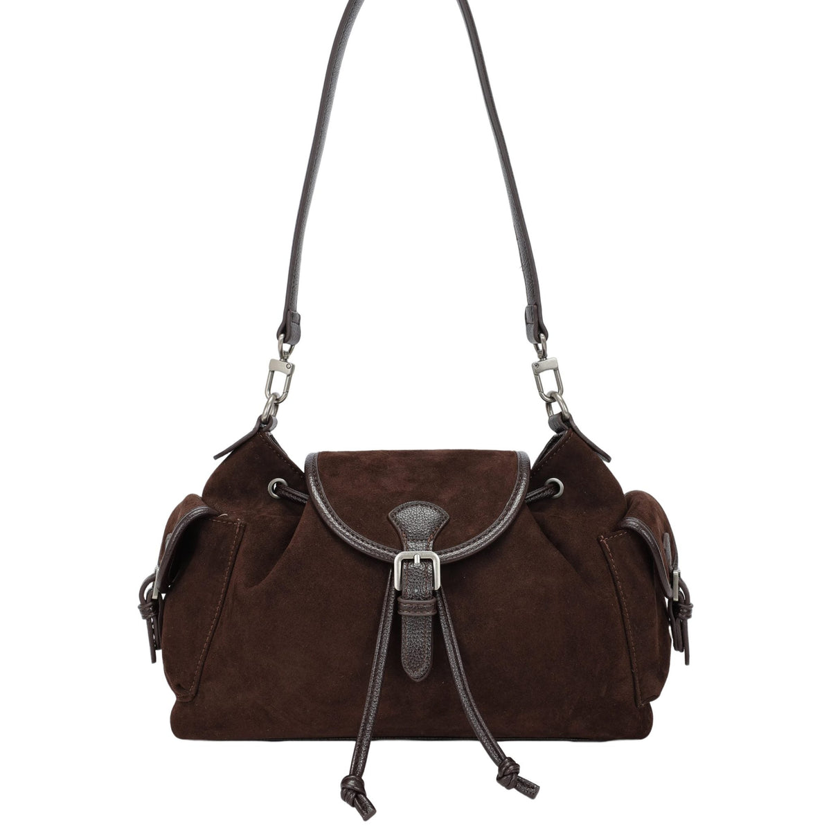 Bolso de hombro tipo saco con bolsillos acabado tipo ante