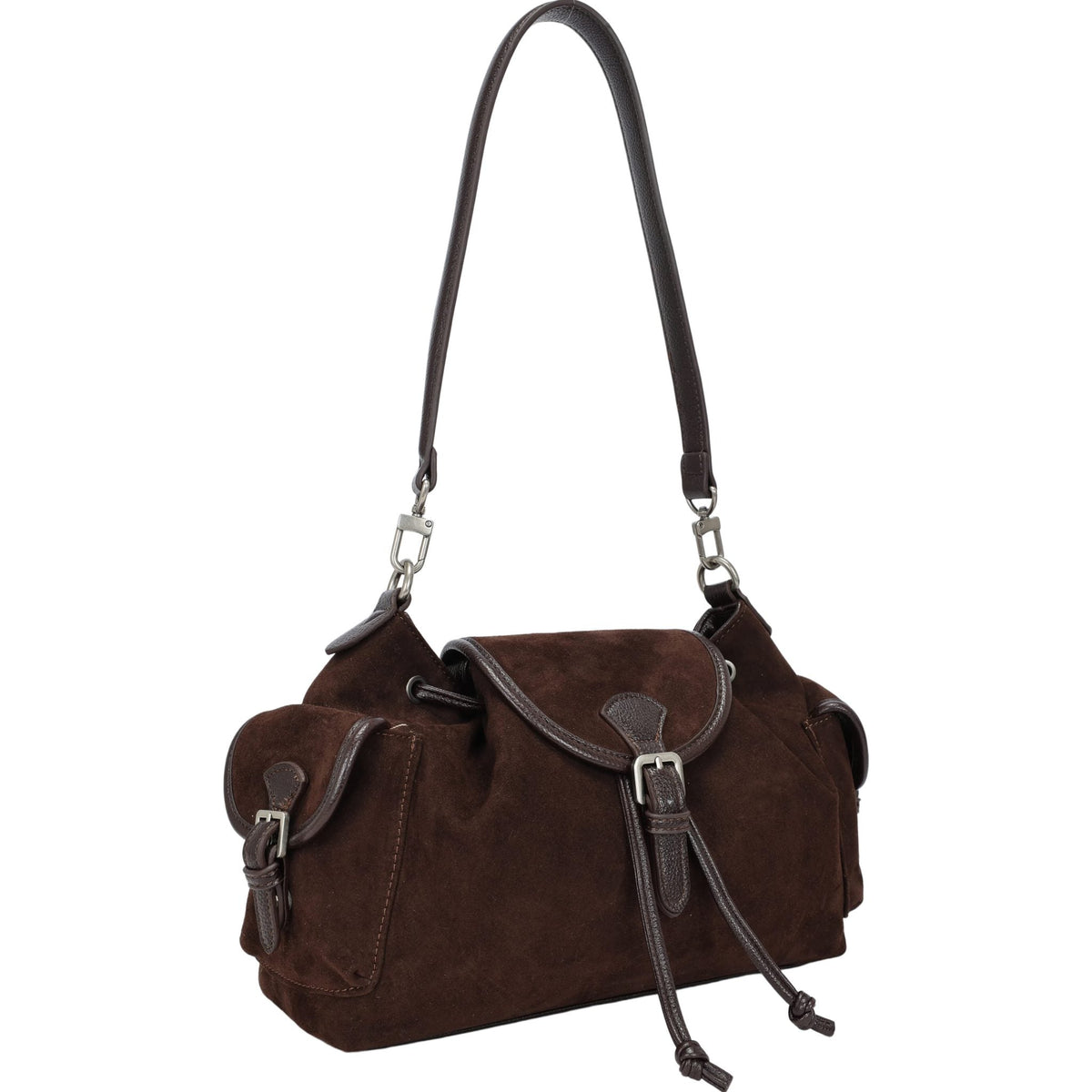 Bolso de hombro tipo saco con bolsillos acabado tipo ante