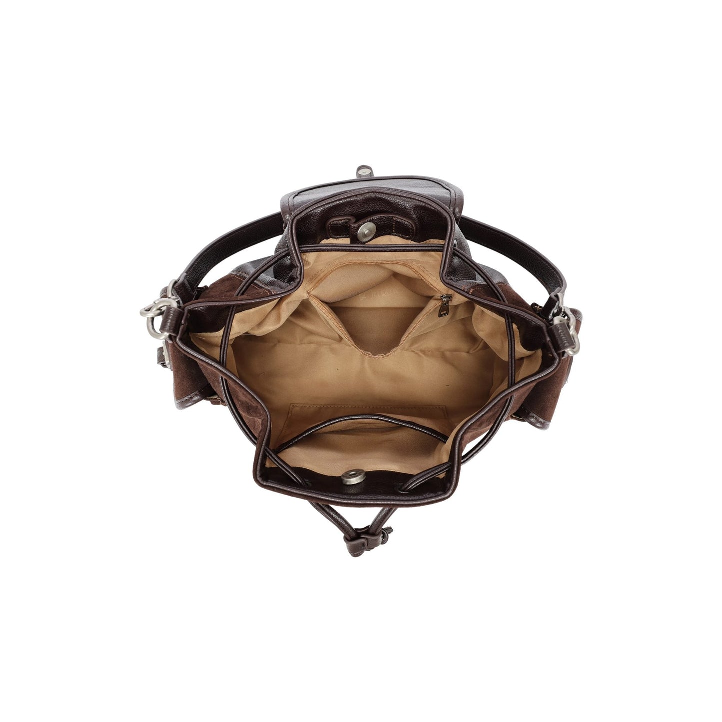 Bolso de hombro tipo saco con bolsillos acabado tipo ante