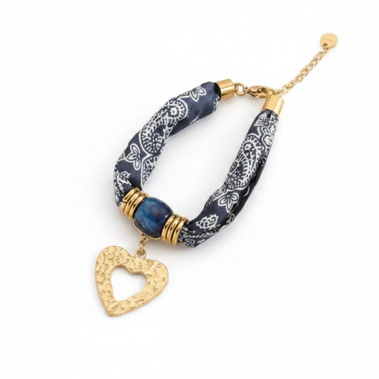 Pulsera de acero y tela con estampado mándala y dije en diferentes formas - Moments by You