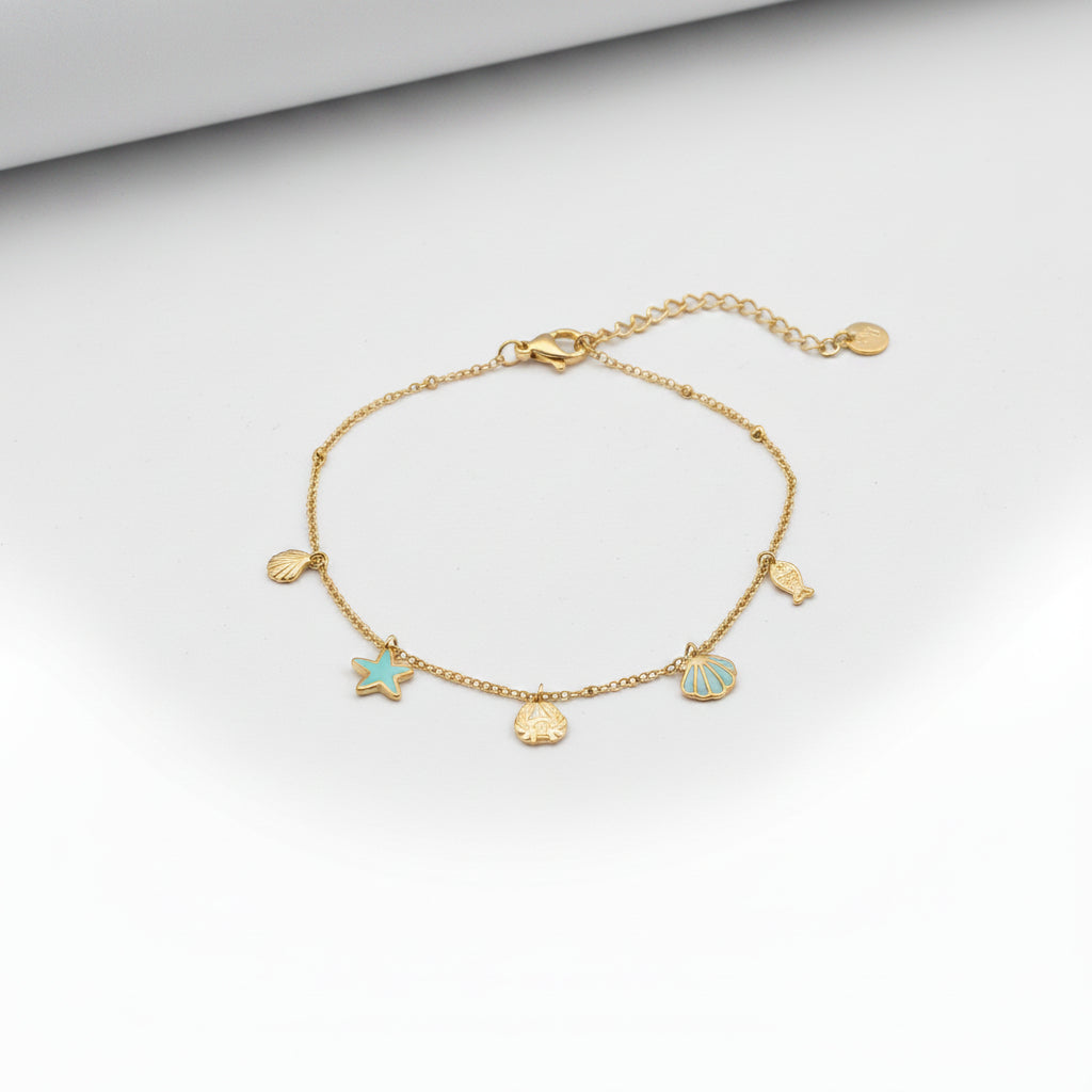 Tobilleras de acero inoxidable con dijes marinos en colores diferentes - Moments by You