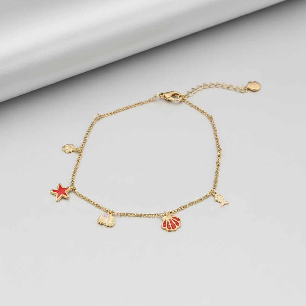 Tobilleras de acero inoxidable con dijes marinos en colores diferentes - Moments by You