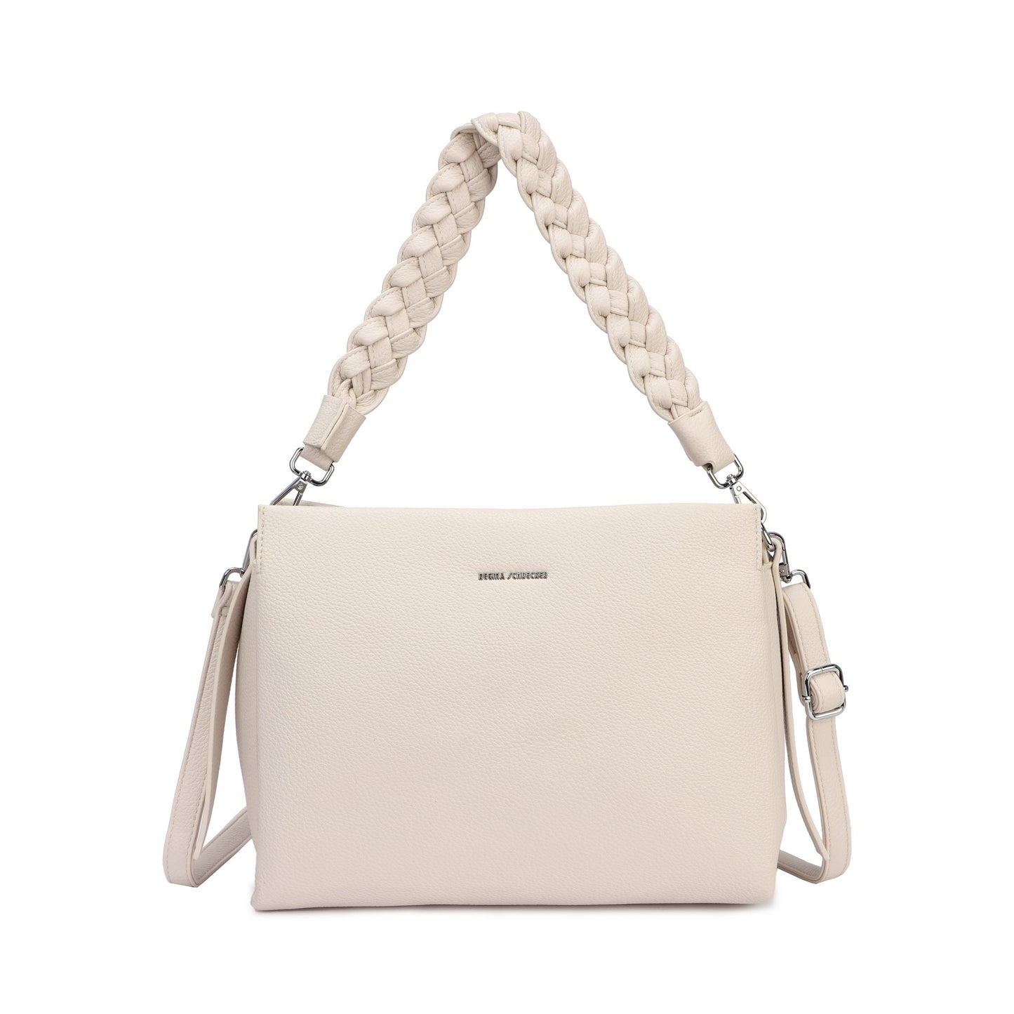 Bolso hombro rectangular con asa trenzado en color blanco roto - Moments by You