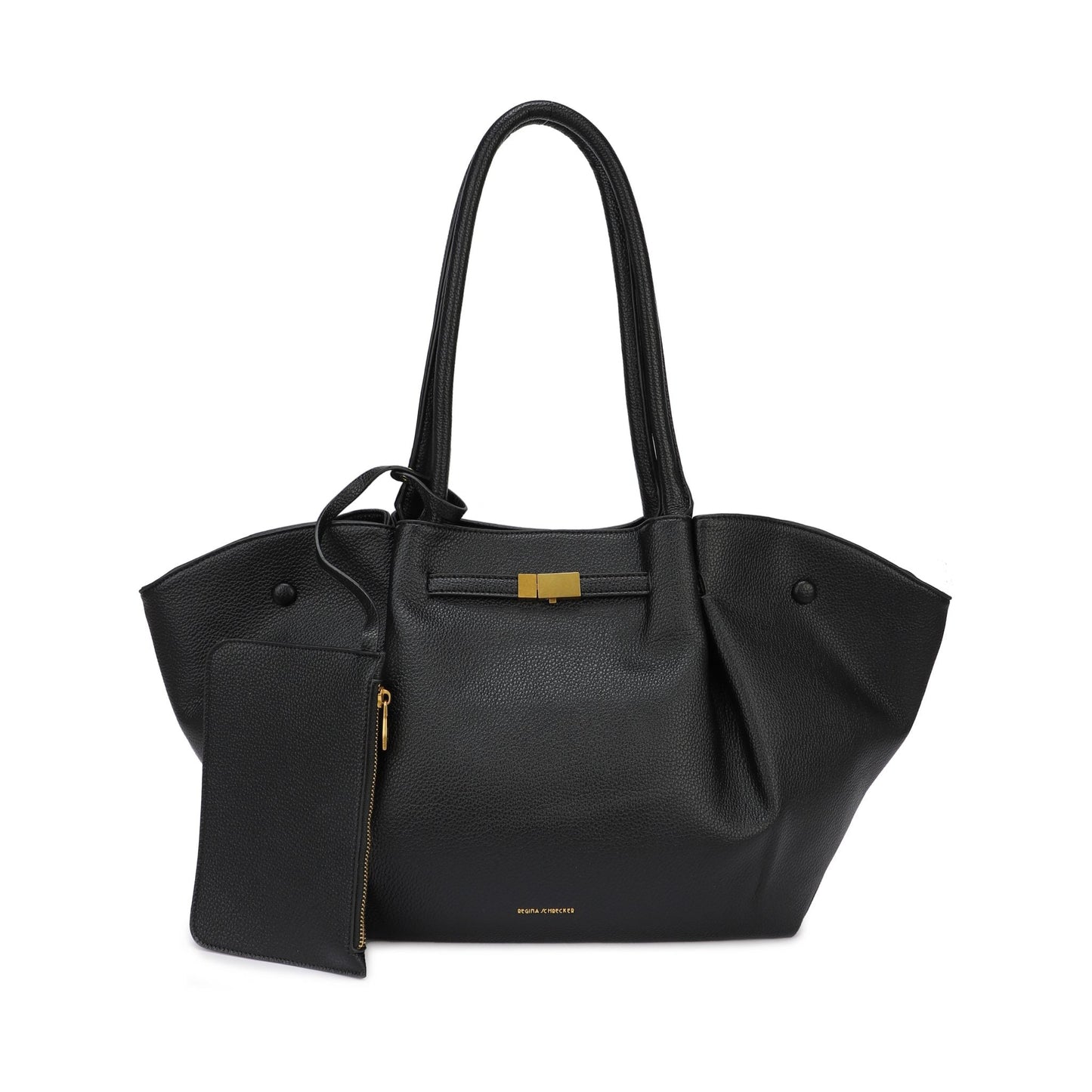 Bolso tote grande con dobleces y neceser extraíble color negro