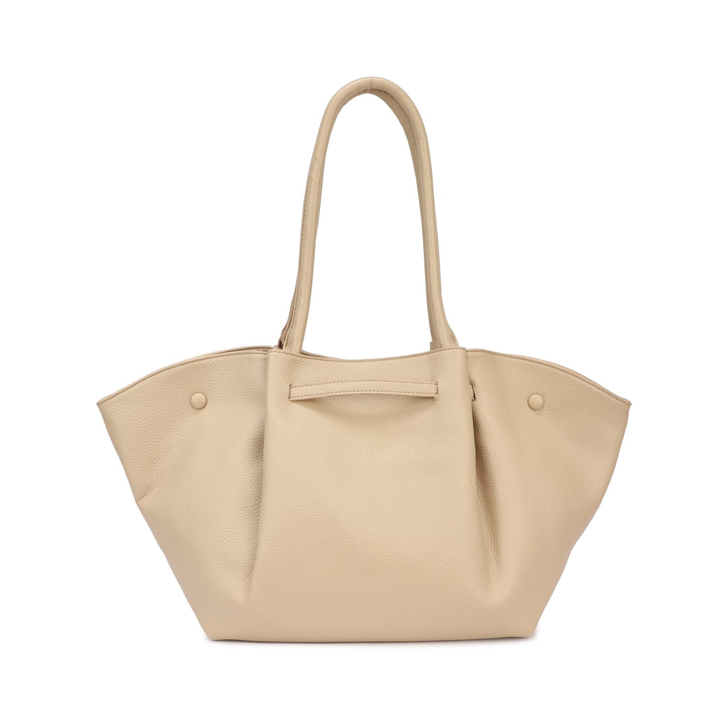 Bolso tote grande con dobleces y neceser extraíble color beige