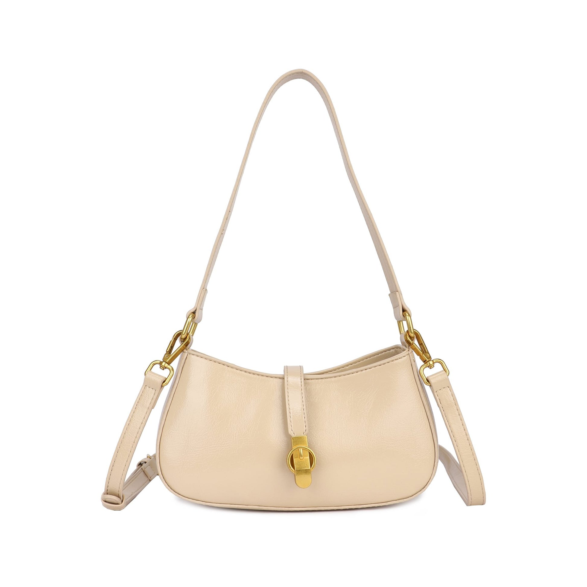 Bolso hombro media luna con cierre metalizado color beige - Moments by You
