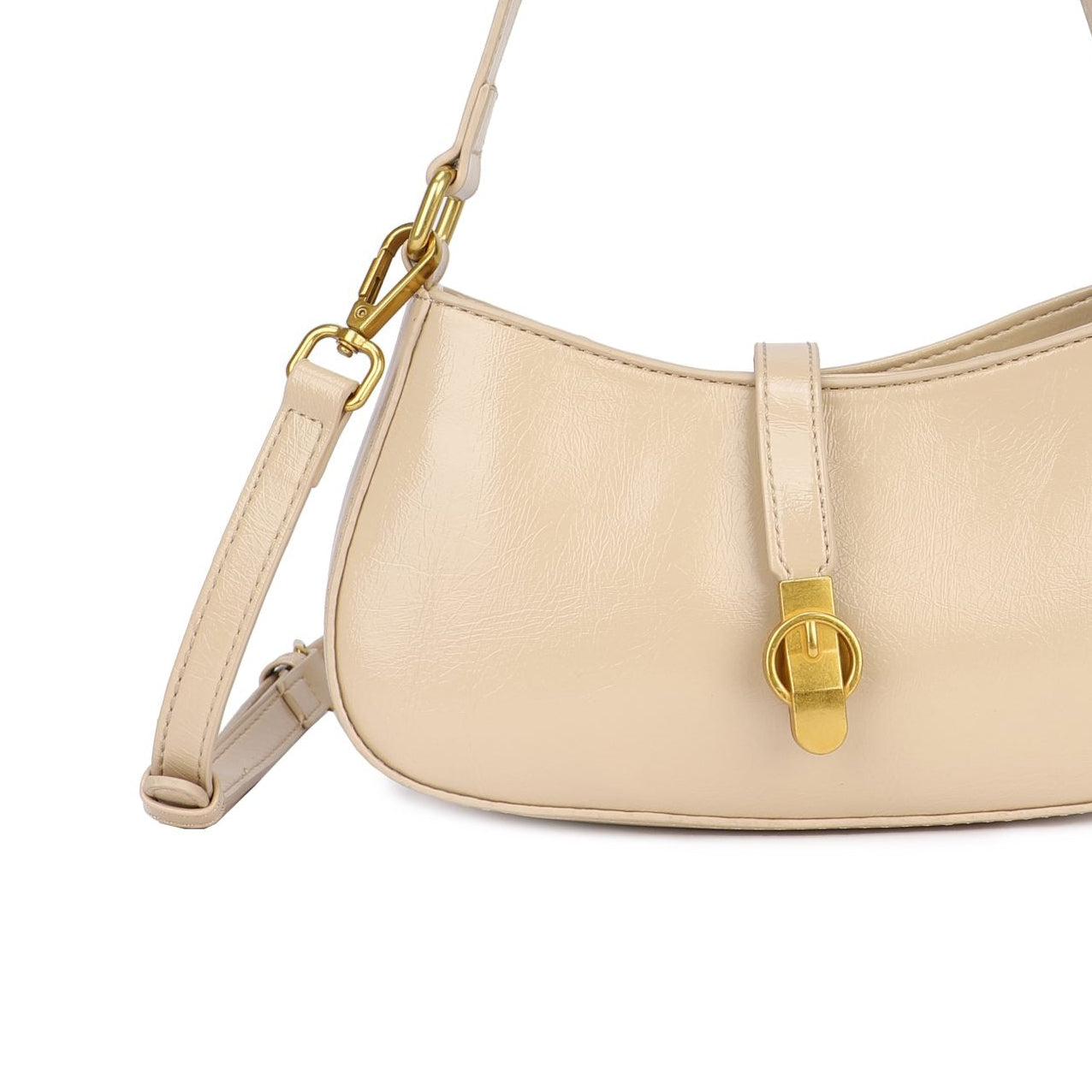 Bolso hombro media luna con cierre metalizado color beige - Moments by You