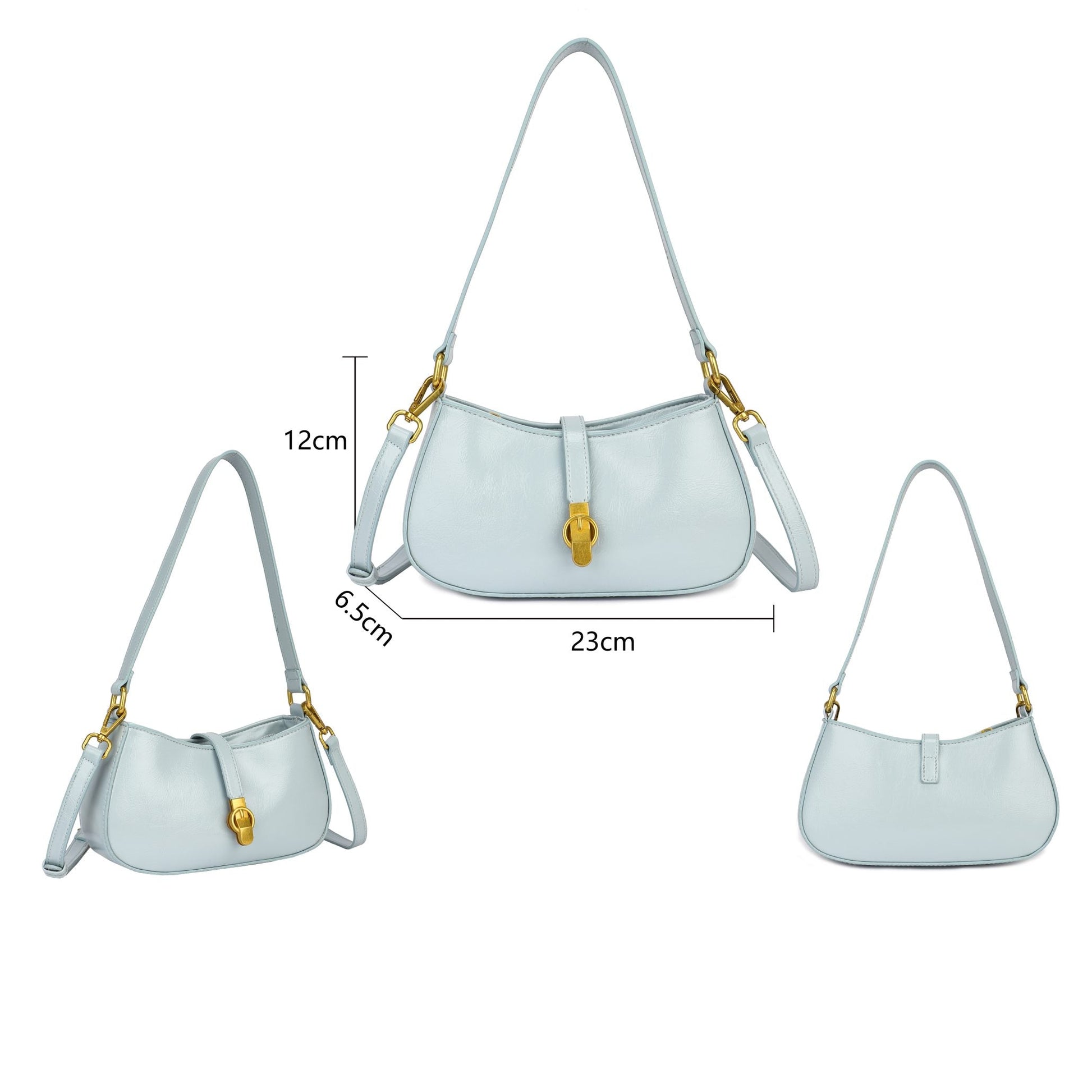 Bolso hombro media luna con cierre metalizado color beige - Moments by You