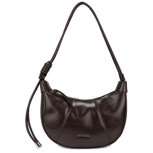Bolso de hombro con costuras y textura lisa en chocolate