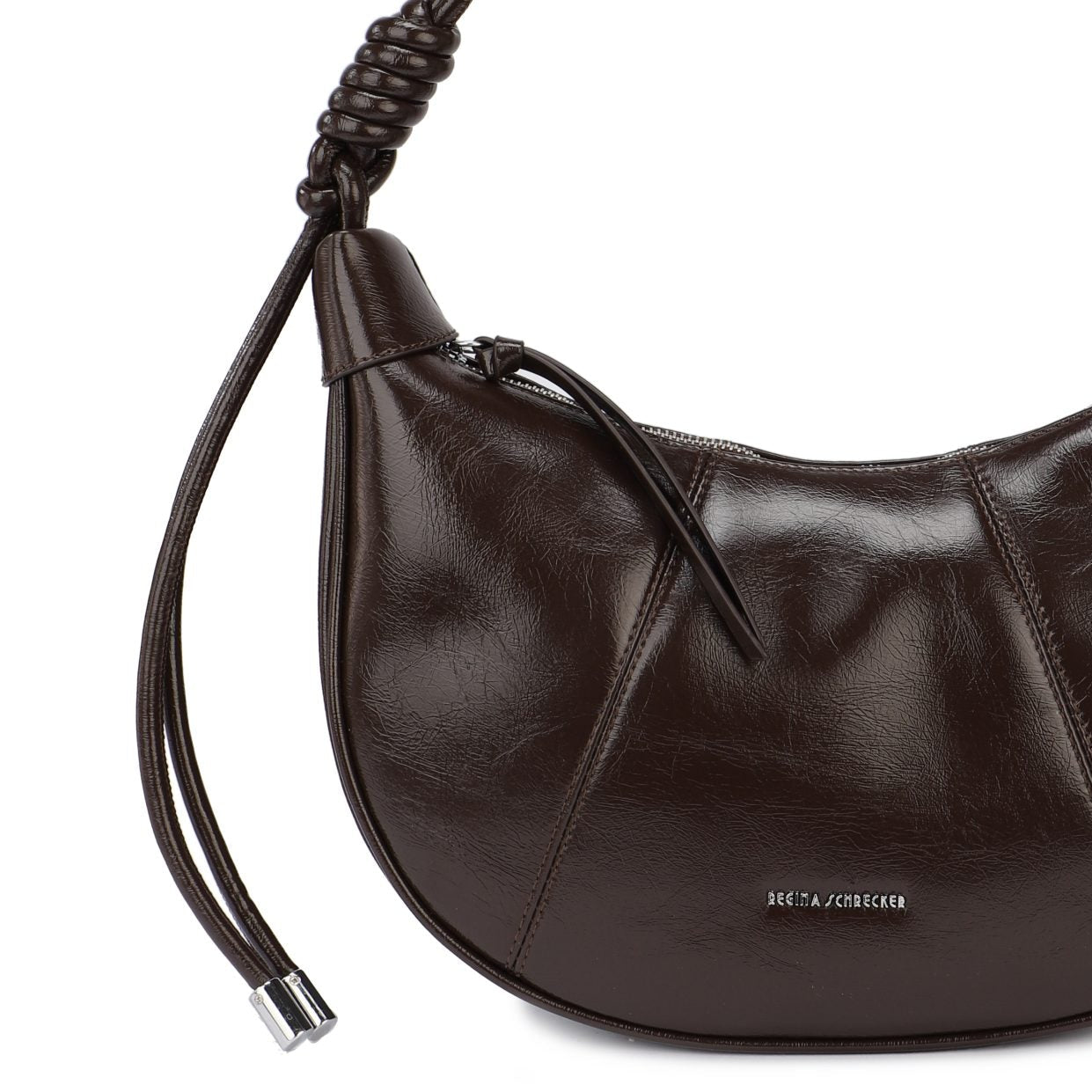 Bolso de hombro con costuras y textura lisa en chocolate