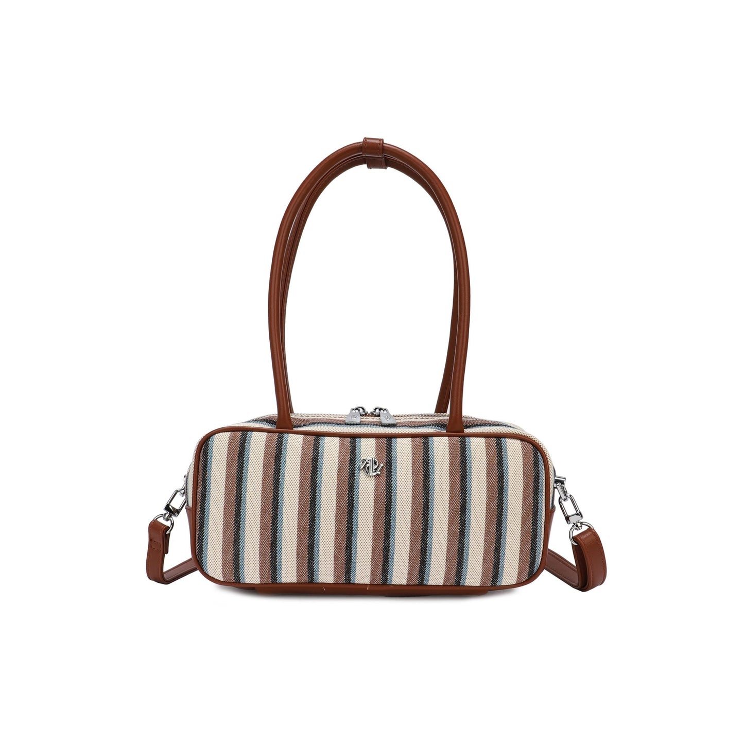 Bolso de hombro con asas largas y a rayas en marrón