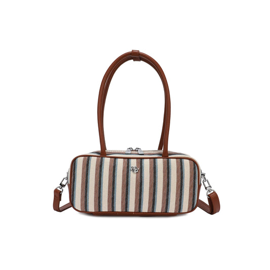 Bolso de hombro con asas largas y a rayas en marrón