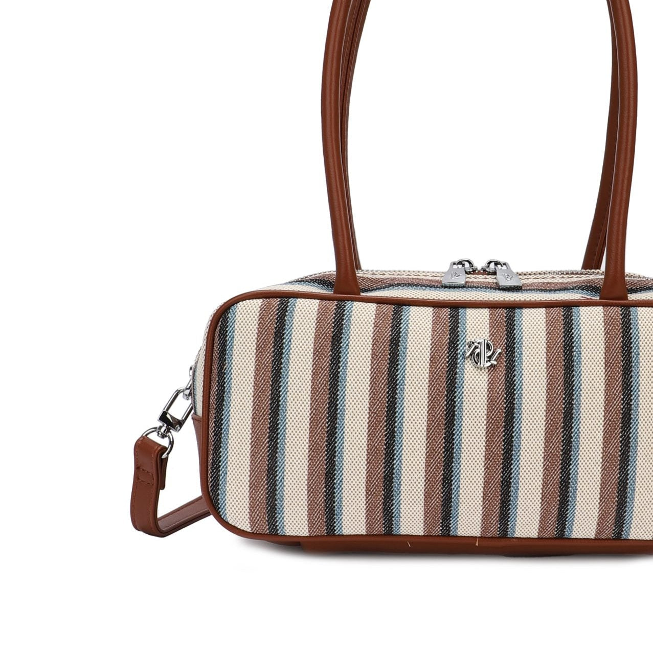 Bolso de hombro con asas largas y a rayas en marrón