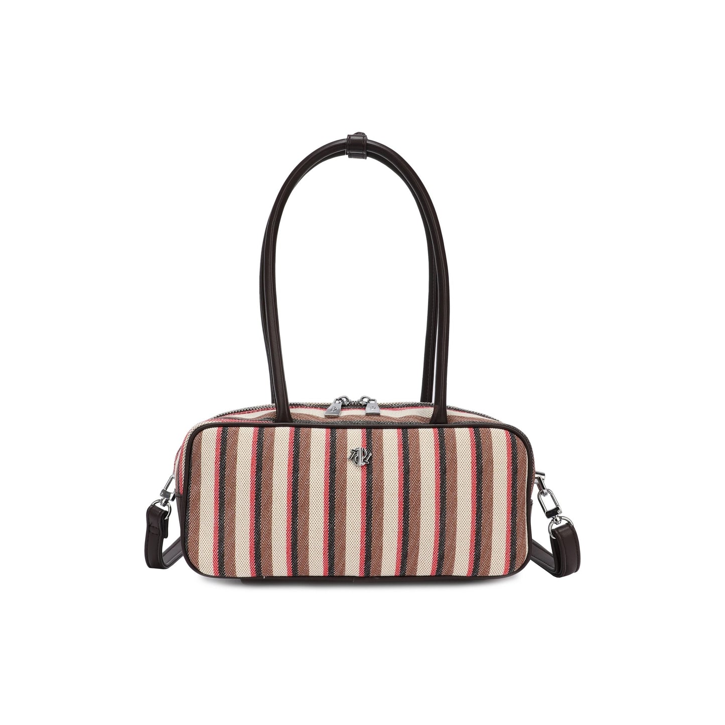 Bolso de hombro con asas largas y a rayas en chocolate