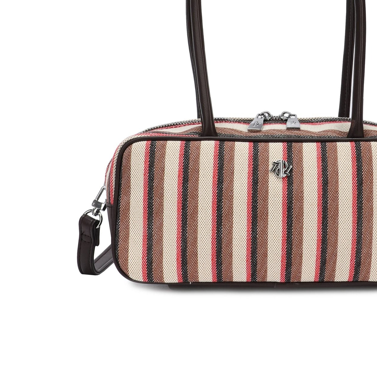 Bolso de hombro con asas largas y a rayas en chocolate