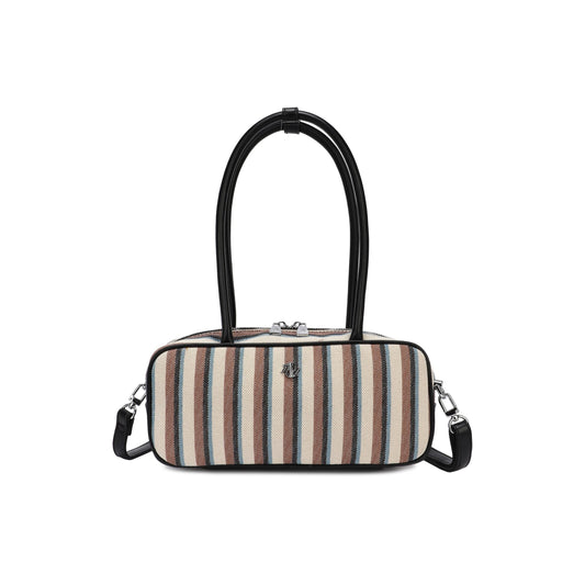 Bolso de hombro con asas largas y a rayas en negro y azul