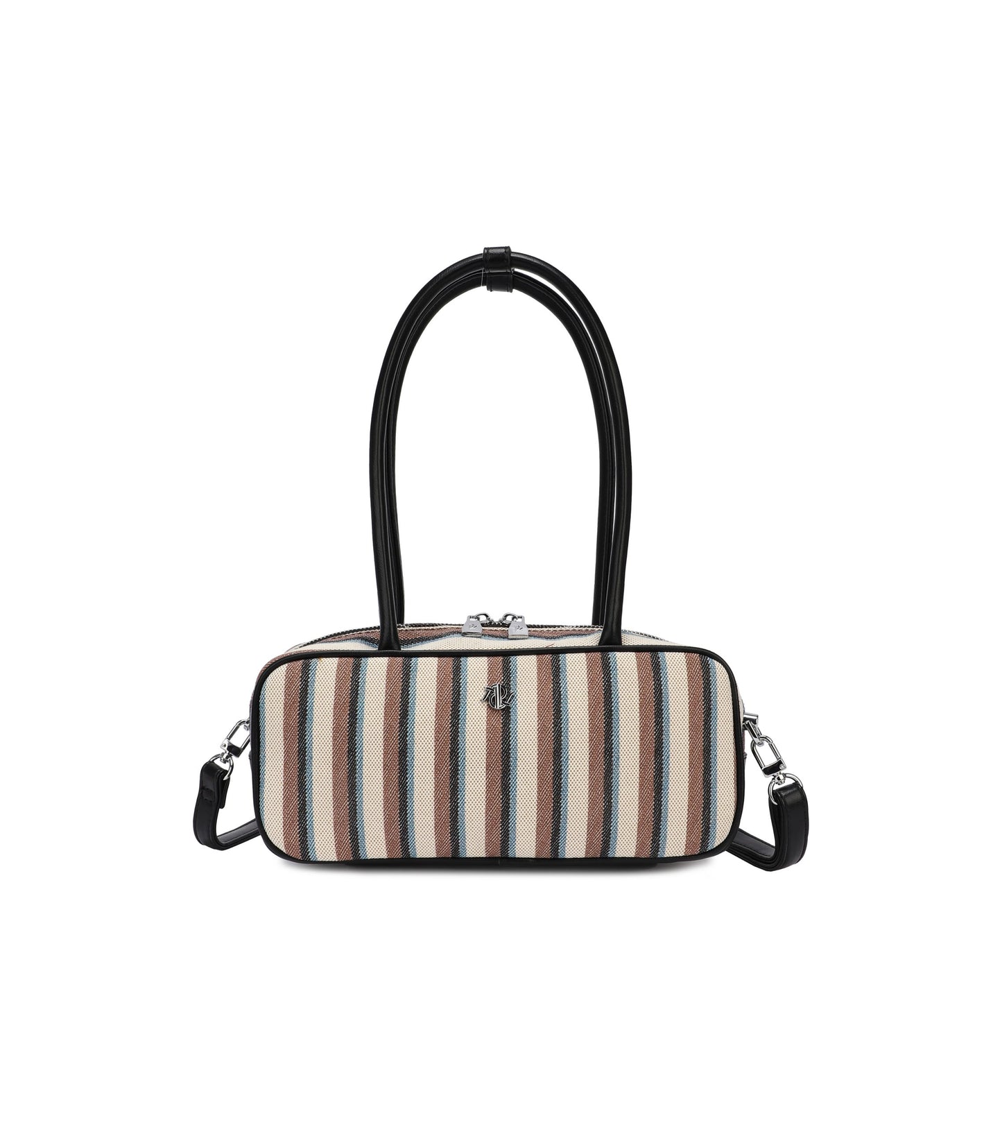 Bolso de hombro con asas largas y a rayas en negro y azul