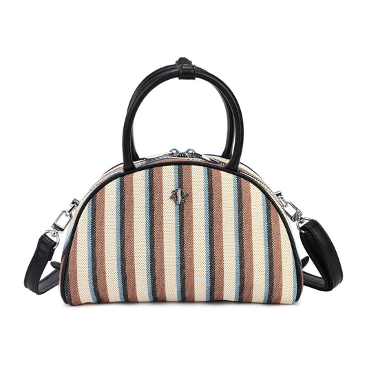 Bolso de mano pequeño con asa y rayas con azul