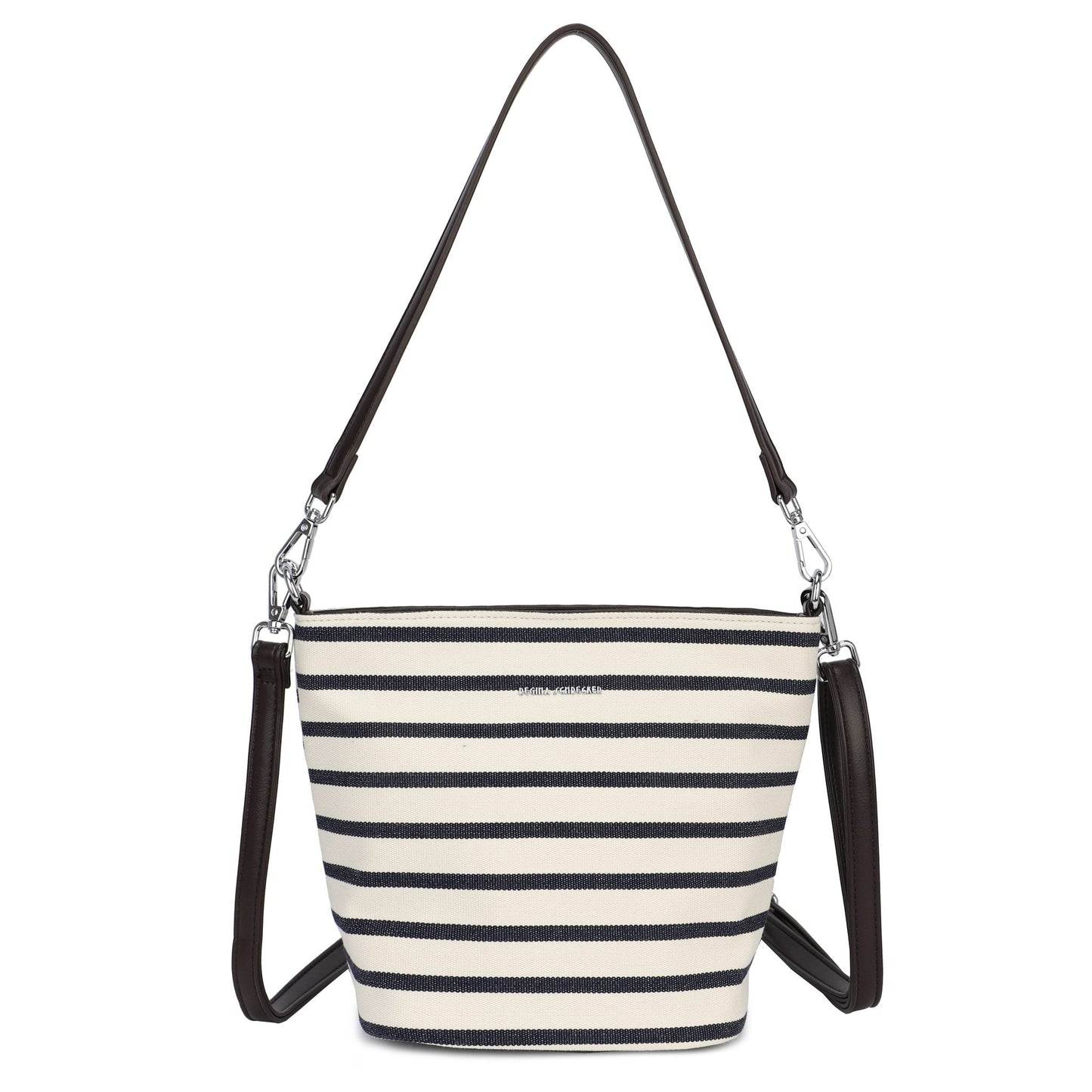 Bolso tipo bucket a rayas en azul y beige con chocolate - Moments by You