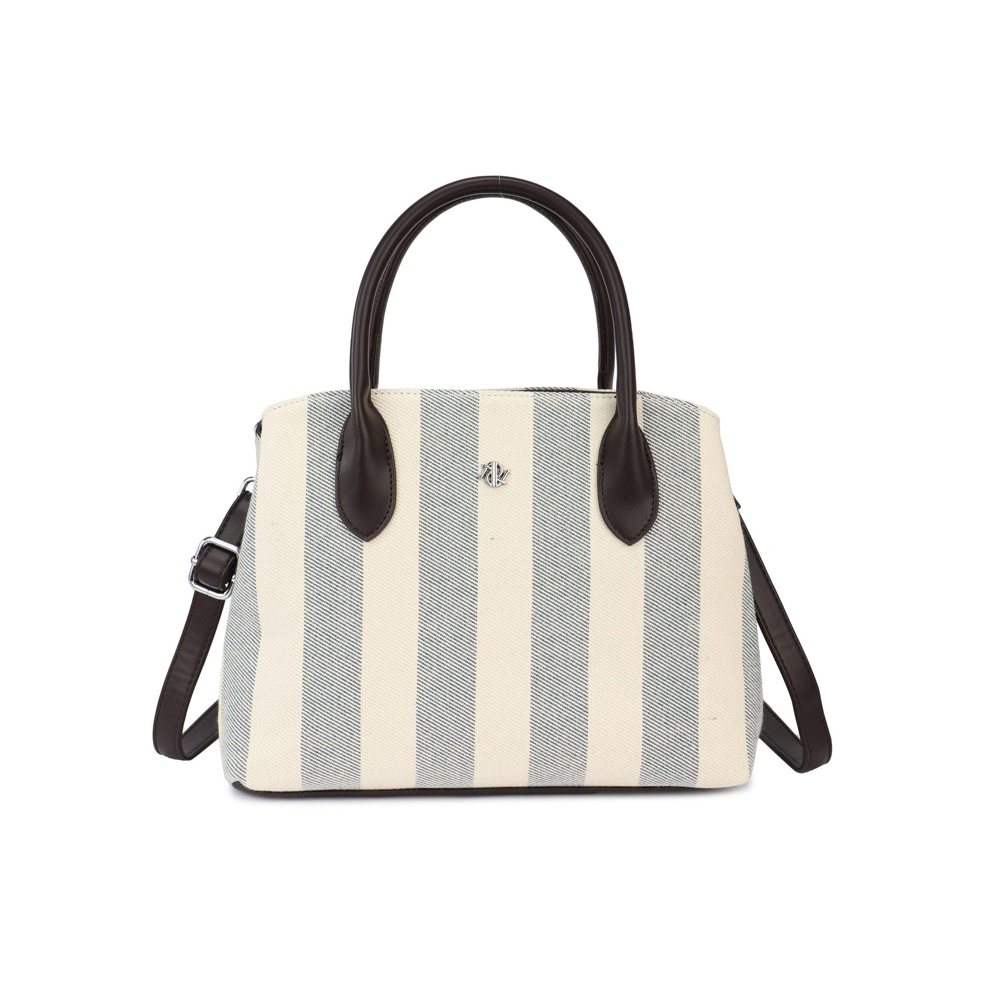 Bolso mediano a rayas en azul y chocolate - Moments by You