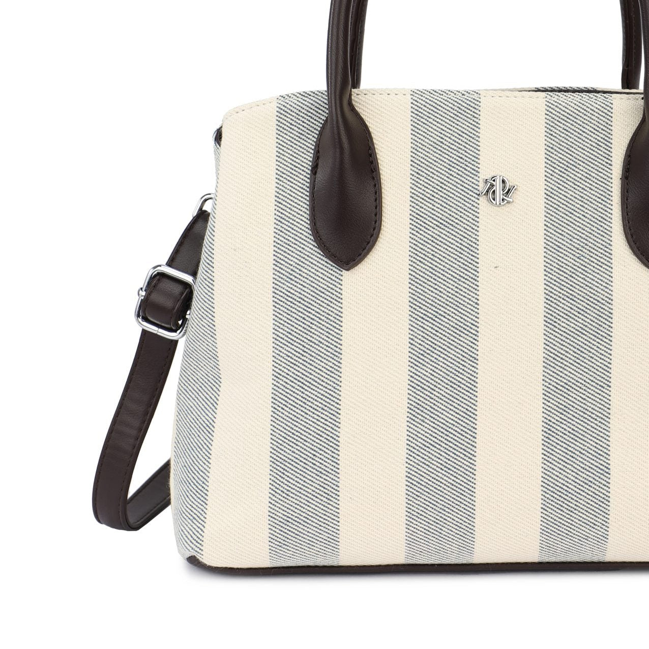 Bolso mediano a rayas en azul y chocolate - Moments by You