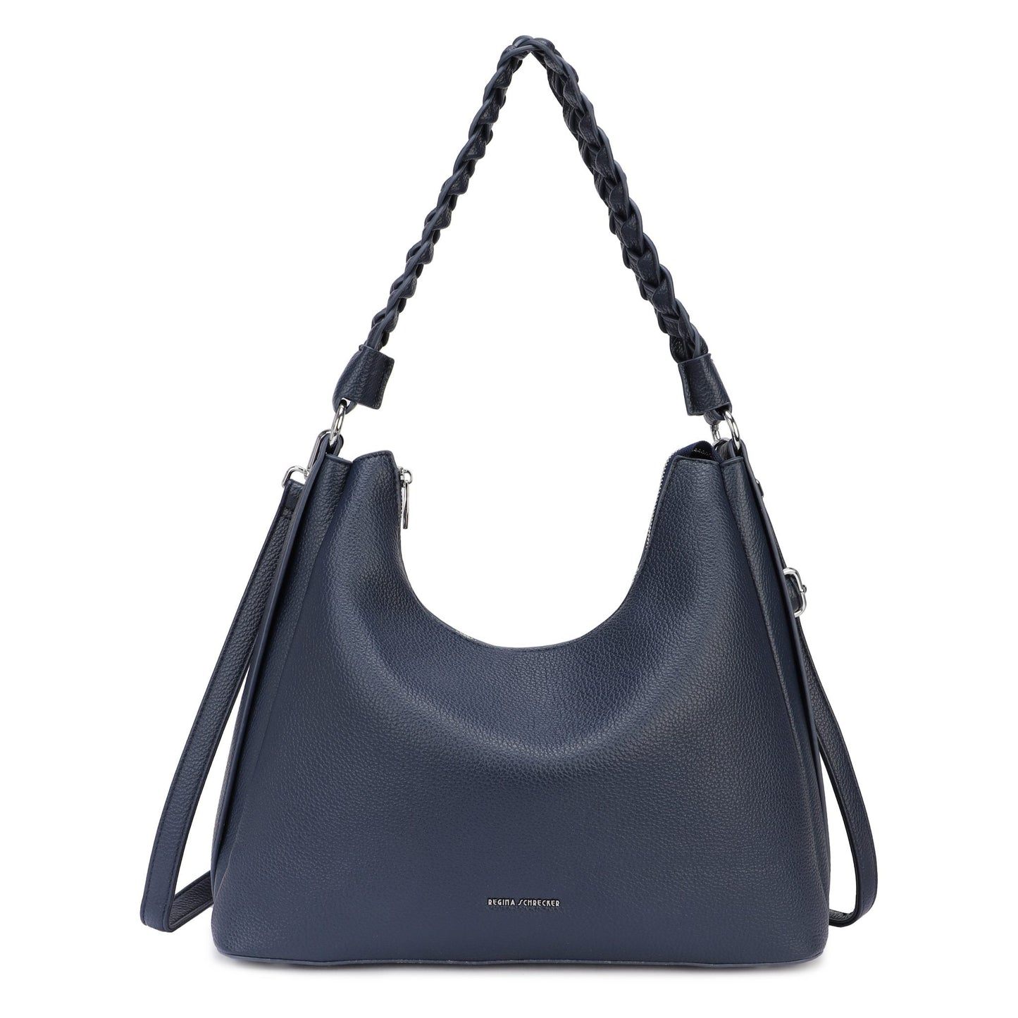 Bolso hombro con asa trenzada y acabado piel en azul marino