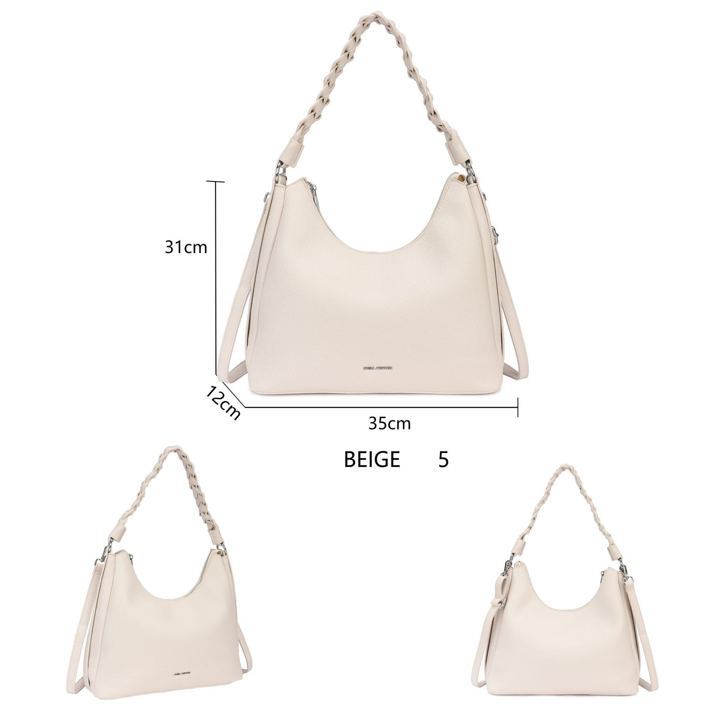 Bolso hombro con asa trenzada y acabado piel en negro