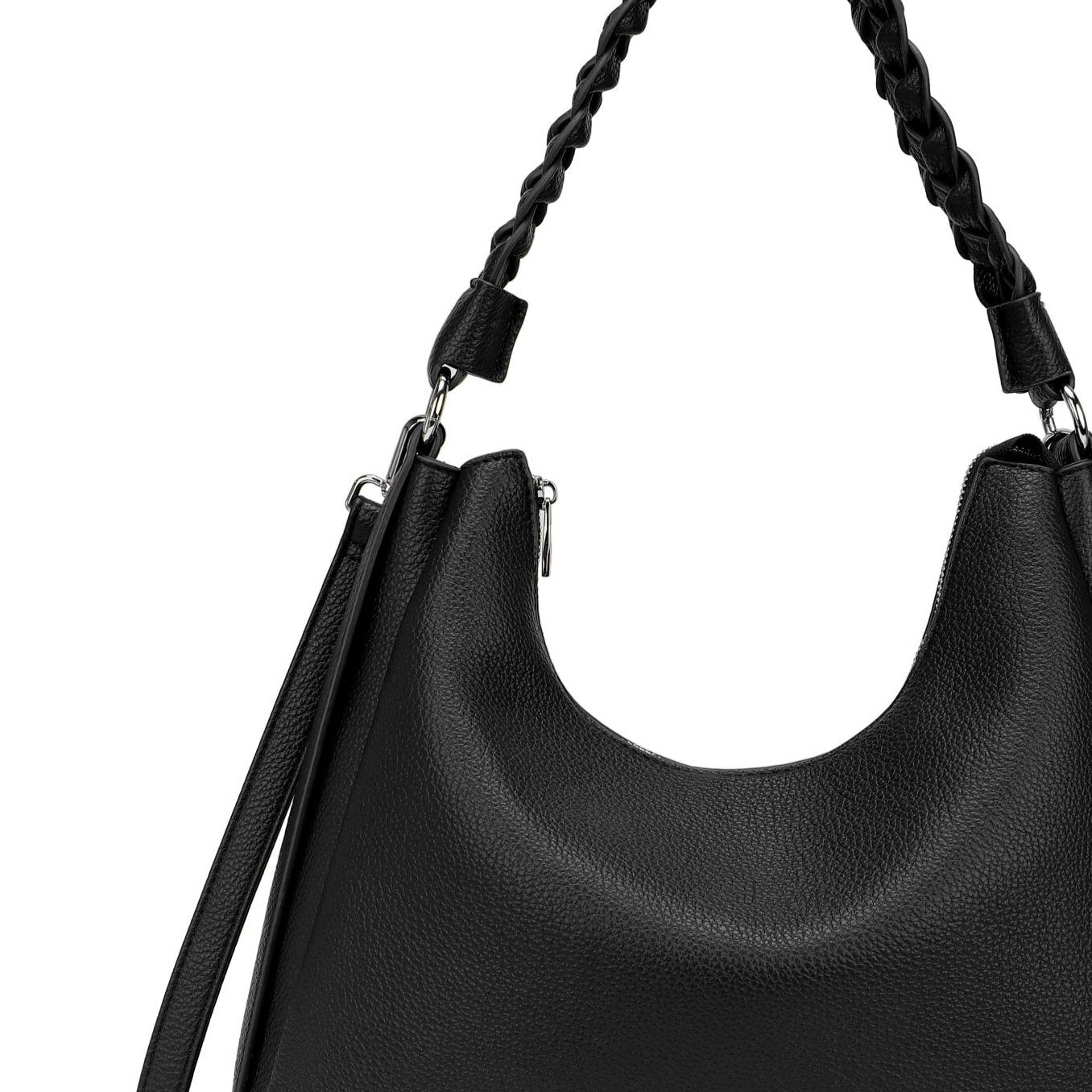 Bolso hombro con asa trenzada y acabado piel en negro