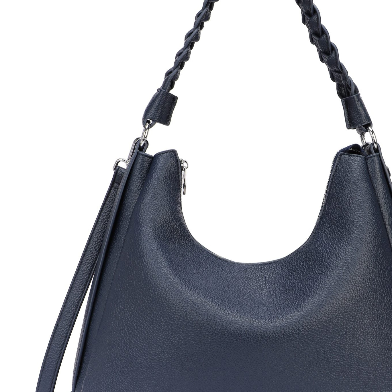 Bolso hombro con asa trenzada y acabado piel en azul marino