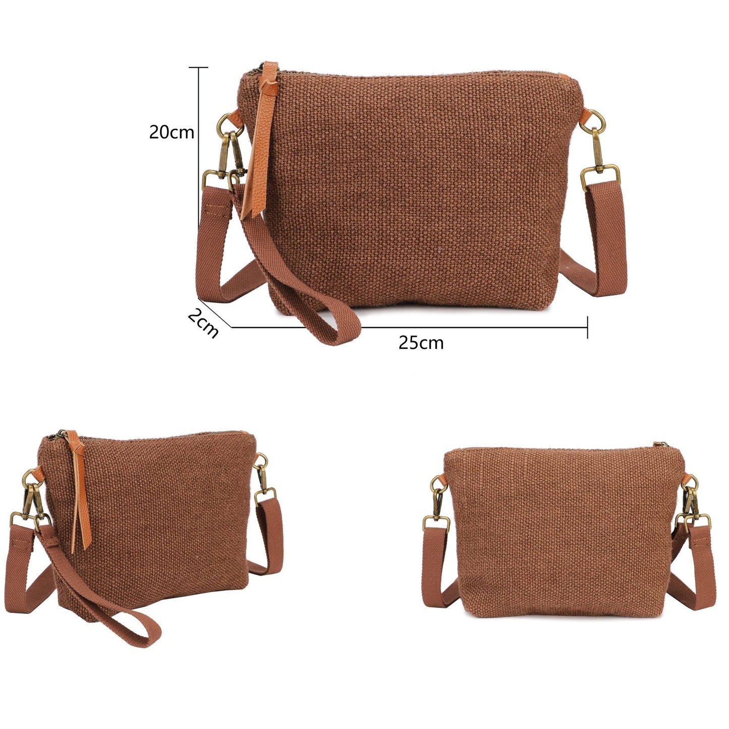 Bolso tipo sobre bandolera de yute y piel 100% auténtica