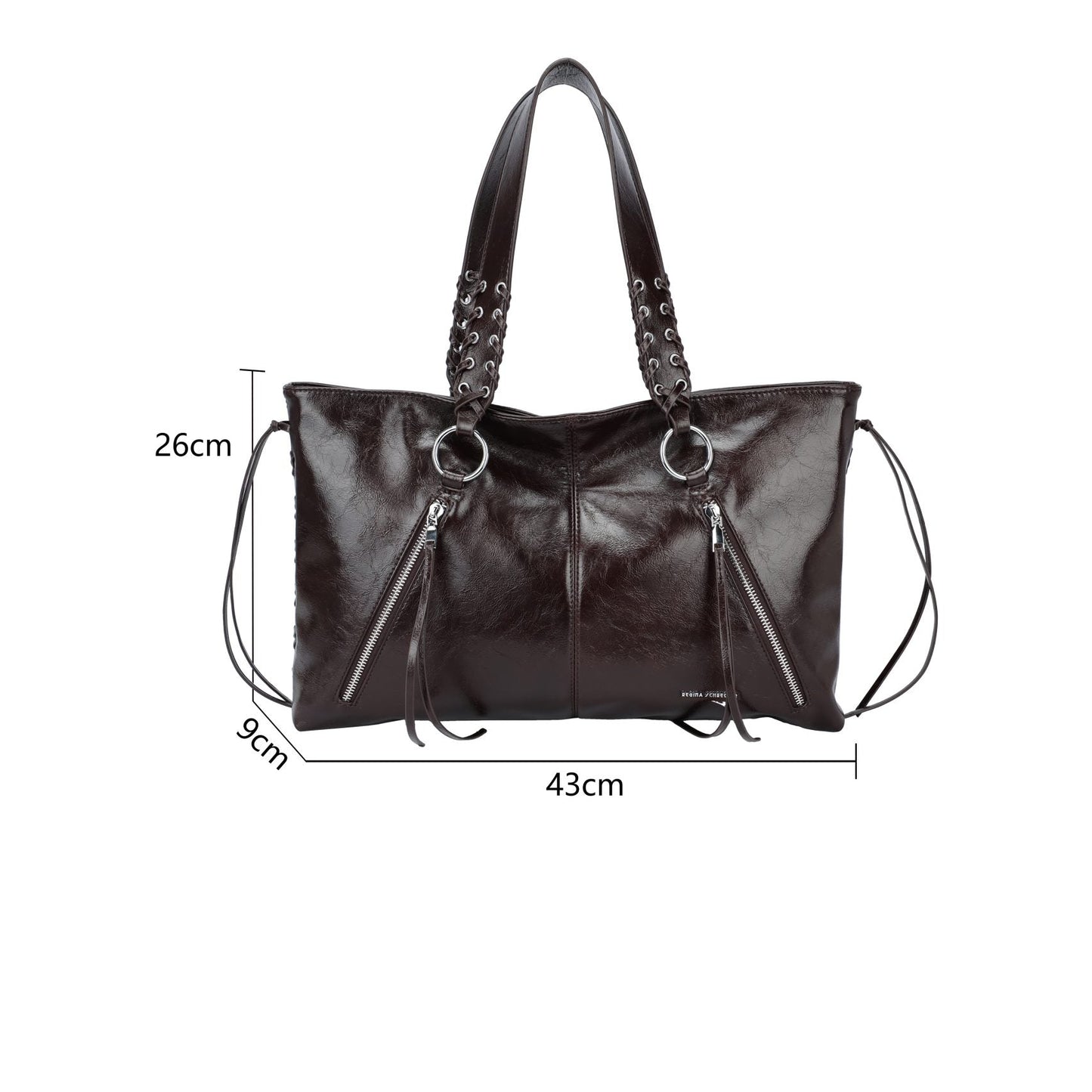 Bolso de hombro con cremalleras y diseño trenzado en color negro y plata