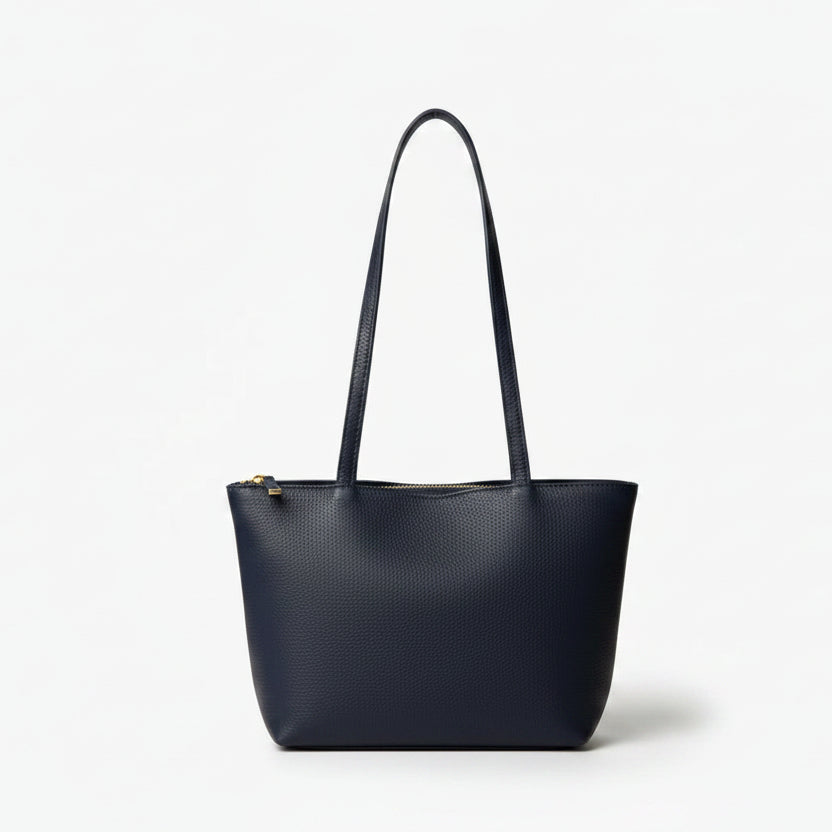 Bolso tipo shopper pequeño 100% piel de vacuno auténtica azul marino - Moments by You