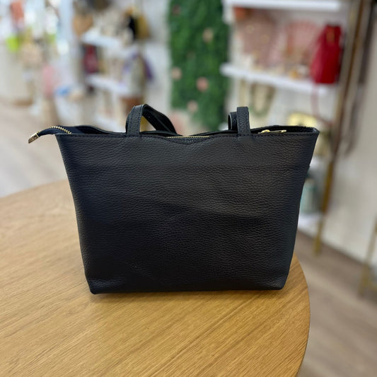Bolso tipo shopper pequeño 100% piel de vacuno auténtica azul marino - mbyou