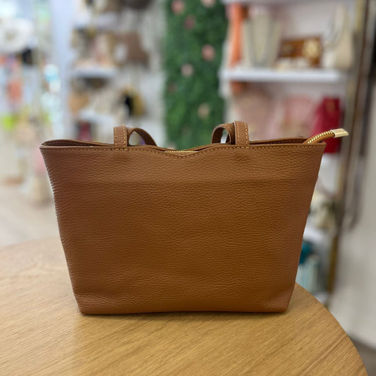 Bolso tipo shopper pequeño 100% piel de vacuno auténtica camel - mbyou
