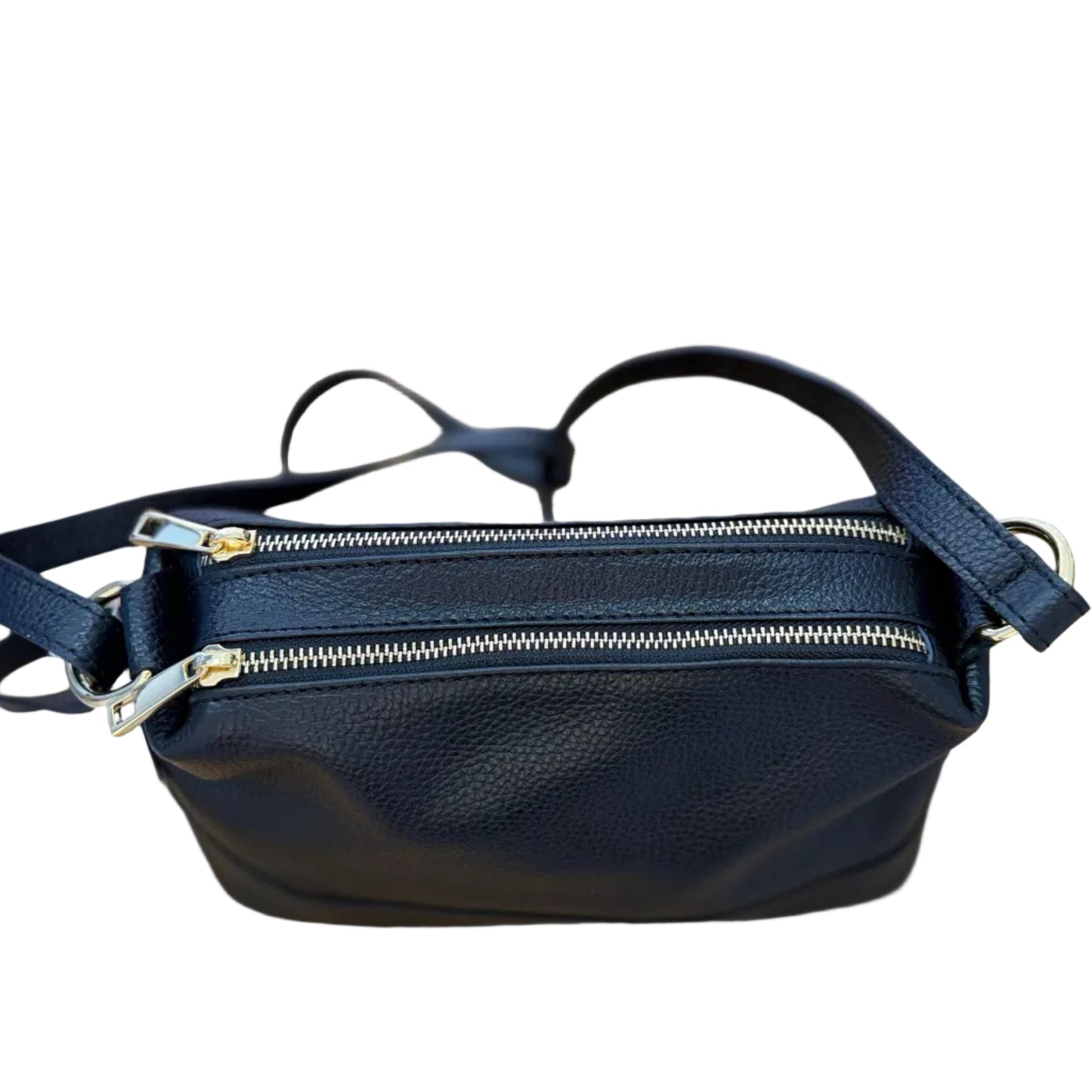 Bolso bandolera doble cremallera piel 100% auténtica color negro