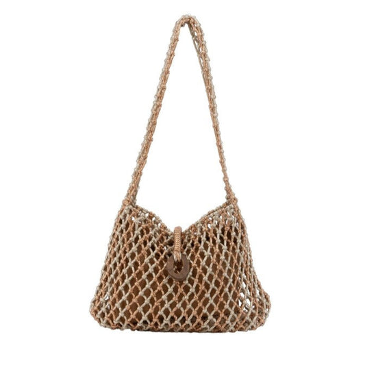 Bolso bandolera tipo red metalizado en color cobre y oro - mbyou