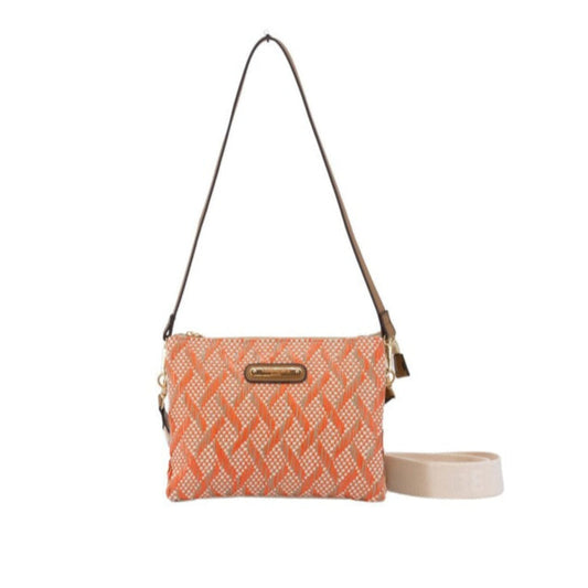 Bolso pequeño tipo bandolera triple de rafia en naranja y beige  - mbyou