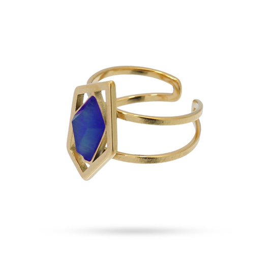 Anillo de acero quirúrgico con piedra de cristal acabado oro - Moments by You