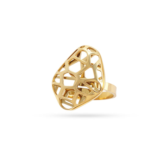 Anillo de acero forma irregular y geométrica en acabado oro