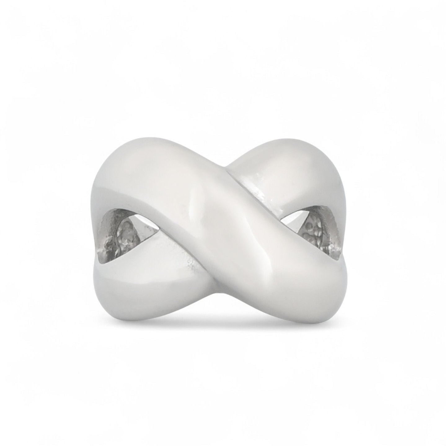 Anillo de acero inoxidable con diseño cruzado y liso acabado plata - mbyou