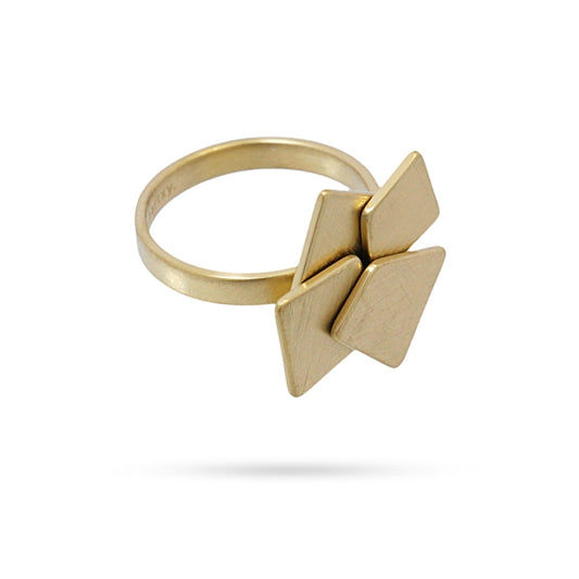 Anillo de acero pulido mate con diseño geométrico acabado oro  - mbyou