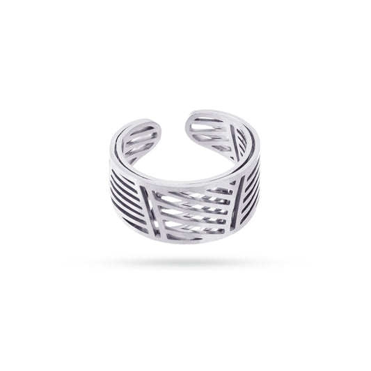 Anillo de acero inoxidable con diseño rayado acabado plata  - mbyou
