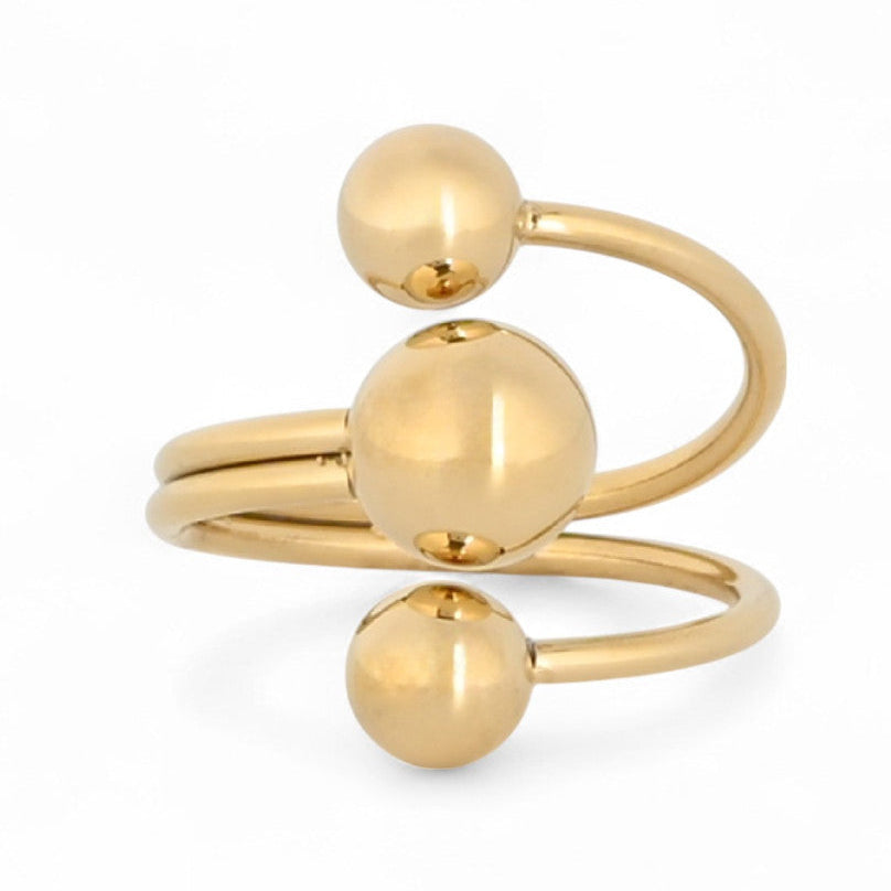 Anillo de acero inoxidable con tres esferas pequeñas acabado oro - mbyou